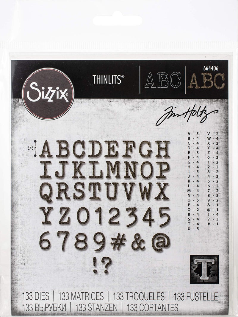 Sizzix Thinlits Die Set 123 Pack Alphanumeric Tiny Type Upper by Tim Holtz Multicolor