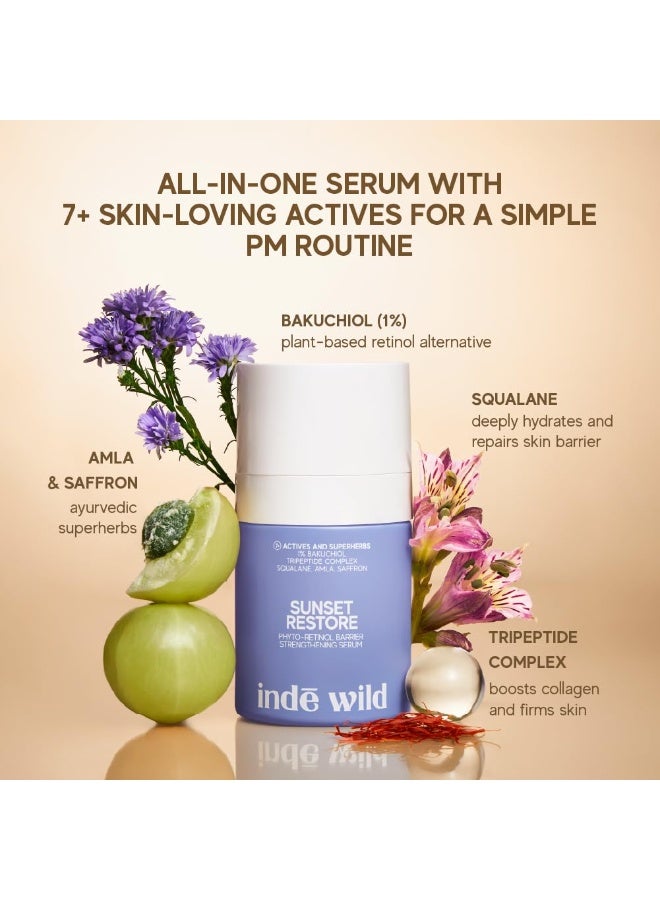indē wild سيروم indē wild الليلي "Sunset Restore" بتركيز 1% من الباكوتشيول | بديل للريتينول | آمن للاستخدام أثناء الحمل | غني بالسكوالان ومركب ثلاثي الببتيد ومستخلصات الأيورفيدا | يعيد بناء حاجز البشرة ويمنحها إشراقةً وحيويةً. - Image 4