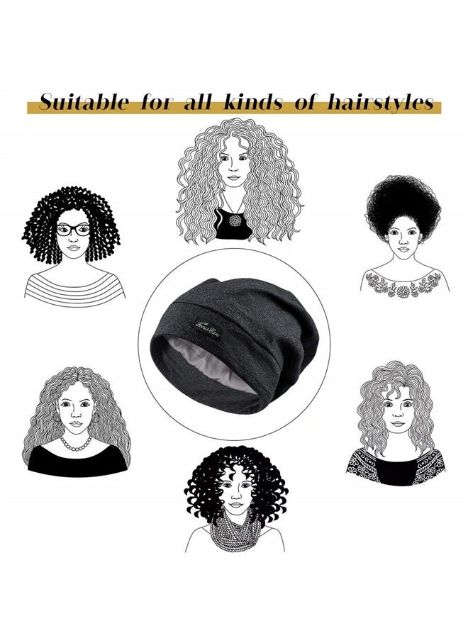 FocusCare Sleep Cap,Silk Satin Lined Adjustable Frizzy Hair Black Women Extra Large - Image 2