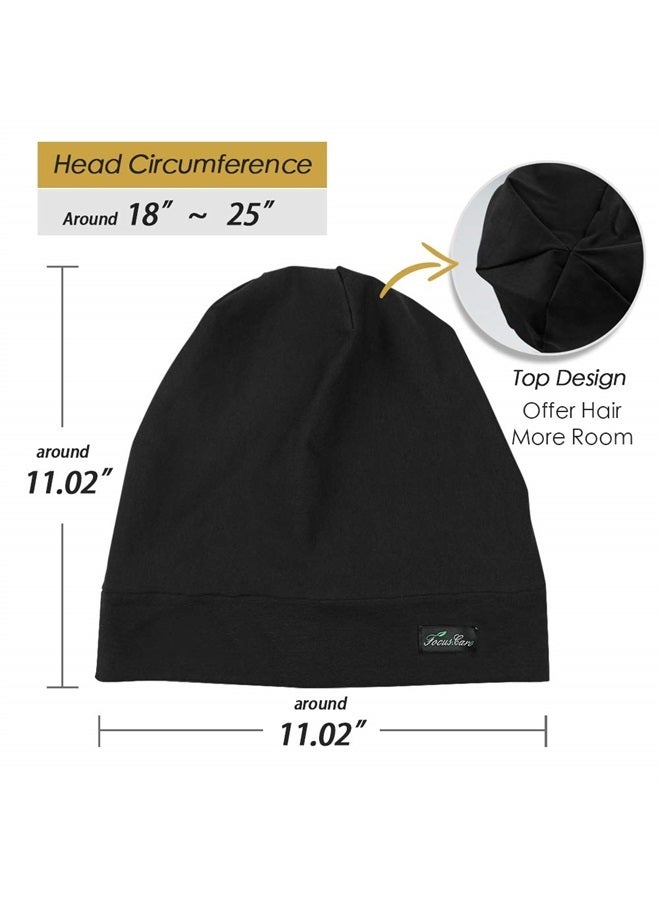 FocusCare Sleep Cap,Silk Satin Lined Adjustable Frizzy Hair Black Women Extra Large - Image 1