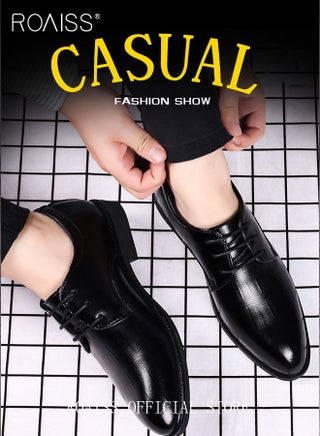 Formal Business Leather Shoes for Men Pointed Leather Shoes with Anti-slip Sole and Lace-up Design Stylish Low Top Shoes Men Business office Dress Shoes Suitable for Formal Occasions Classic Black - view 3