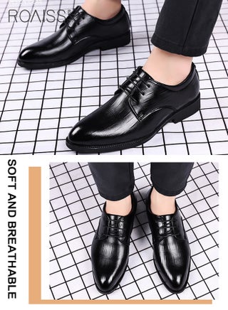 Formal Business Leather Shoes for Men Pointed Leather Shoes with Anti-slip Sole and Lace-up Design Stylish Low Top Shoes Men Business office Dress Shoes Suitable for Formal Occasions Classic Black - view 4