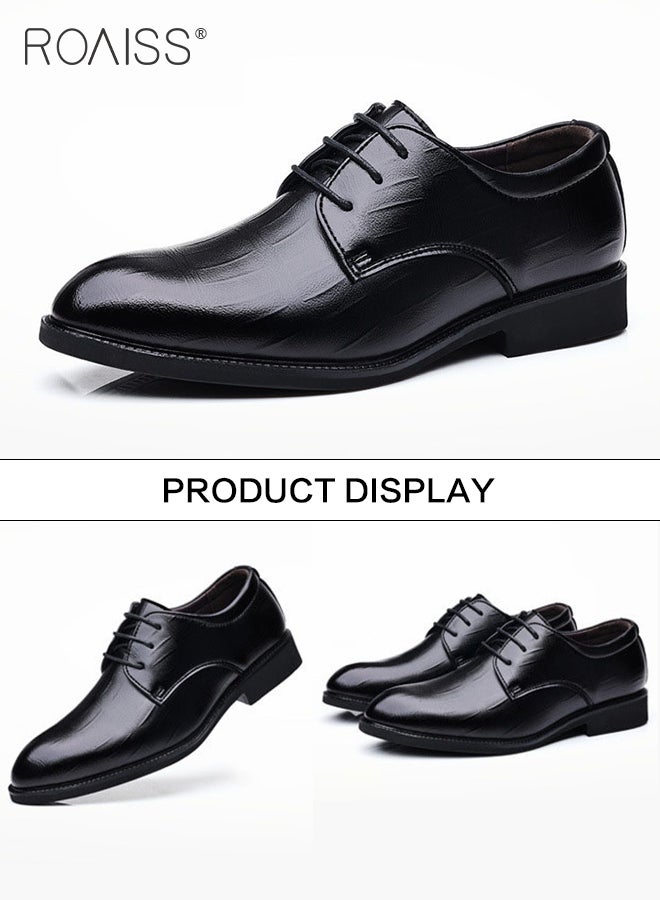 Formal Business Leather Shoes for Men Pointed Leather Shoes with Anti-slip Sole and Lace-up Design Stylish Low Top Shoes Men Business office Dress Shoes Suitable for Formal Occasions Classic Black image 7