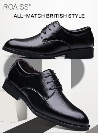 Formal Business Leather Shoes for Men Pointed Leather Shoes with Anti-slip Sole and Lace-up Design Stylish Low Top Shoes Men Business office Dress Shoes Suitable for Formal Occasions Classic Black - view 2