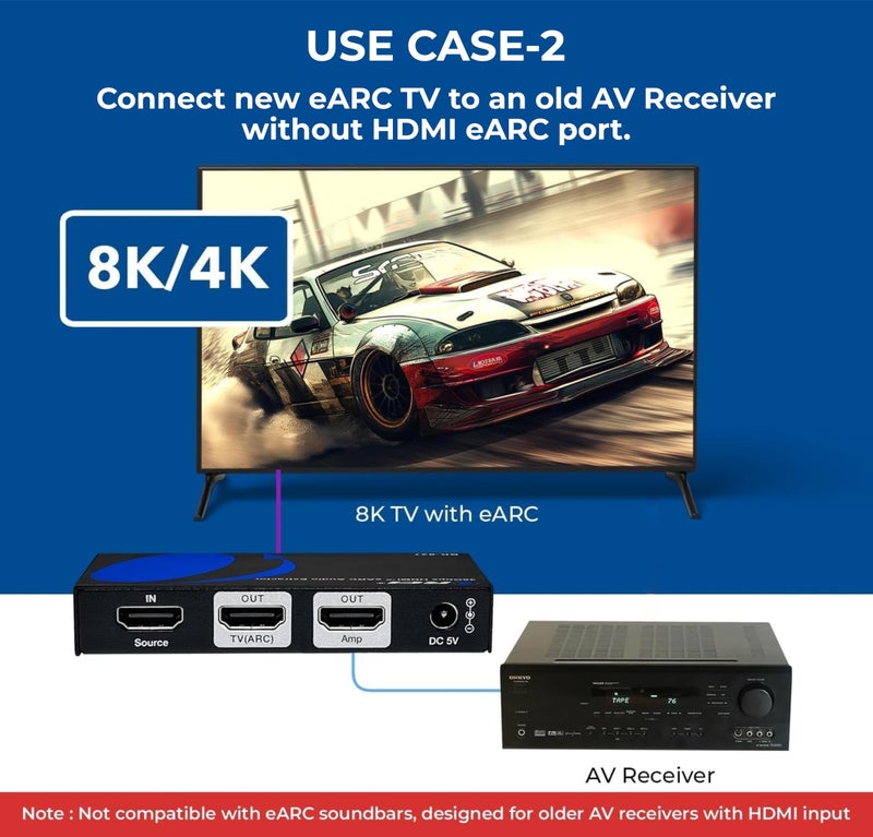 OREI 8K eARC HDMI Audio Extractor Converter ARC Support 48Gbps 4K @ 120hz - Digital/DTS Passthrough CEC, HDR, Supported - Send eARC Signal to Old AV Receiver (BK-927) - Image 4
