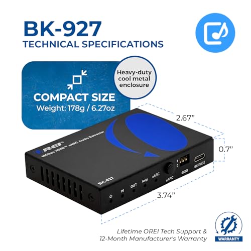 OREI 8K eARC HDMI Audio Extractor Converter ARC Support 48Gbps 4K @ 120hz - Digital/DTS Passthrough CEC, HDR, Supported - Send eARC Signal to Old AV Receiver (BK-927) - Image 5