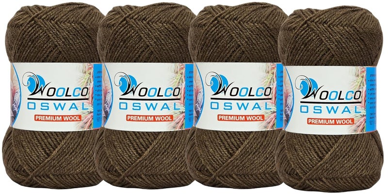 Woolco Oswal Microwool Acrylic Hand Knitting Yarn Pack of 4 Balls (100g Each), Soft Baby Yarn for Sweaters, Booties & DIY Knitting Projects – Baby Wool Thread for Beginners & Kids (Chocolate Brown) - Image 1