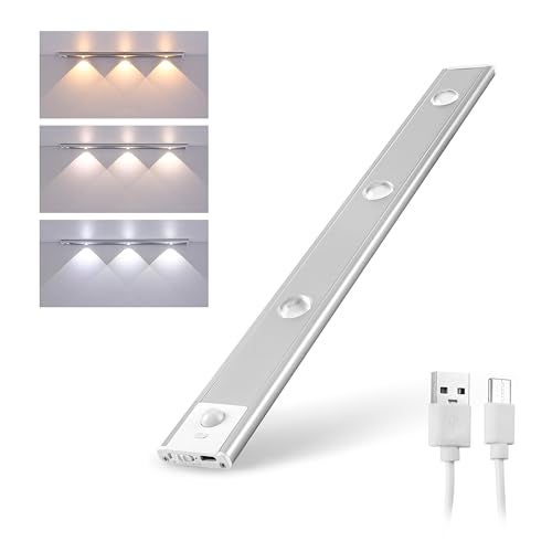 Gesto Rechargeable Motion Sensor Led Light for Wardrobe – 3 Color Modes Magnetic Closet Light with Stepless Dimming for Under Counter| Under Cabinet Light,Kitchen Light,Cupboard Lights (Silver,40 Cm) - Image 1