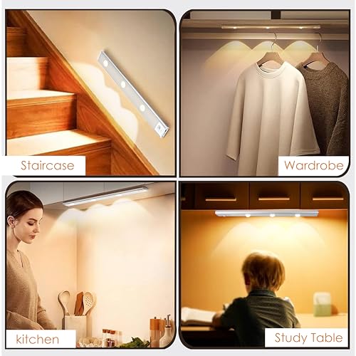 Gesto Rechargeable Motion Sensor Led Light for Wardrobe – 3 Color Modes Magnetic Closet Light with Stepless Dimming for Under Counter| Under Cabinet Light,Kitchen Light,Cupboard Lights (Silver,40 Cm) - Image 3