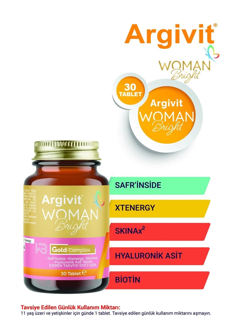 Argivit Women Bright Gold Complex: Advanced Skin, Hair, Nail, Energy Supplement - Image 2