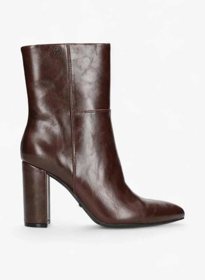 MEXX Solid Block Heel Ankle Boots with Zip Closure