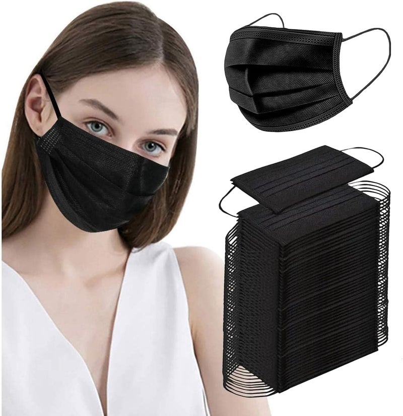 Element Disposable Black Mask 3-Ply Face Masks with Earloops Face Shield - Image 1