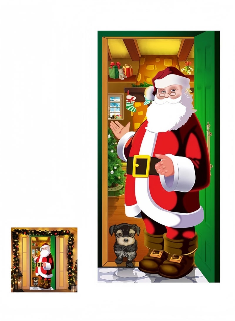 جيجيرو غطاء باب عيد الميلاد، لافتة معلقة على شكل سانتا، خلفية من القماش، لافتة لتزيين حائط عيد الميلاد، ملصق خارجي - Image 1