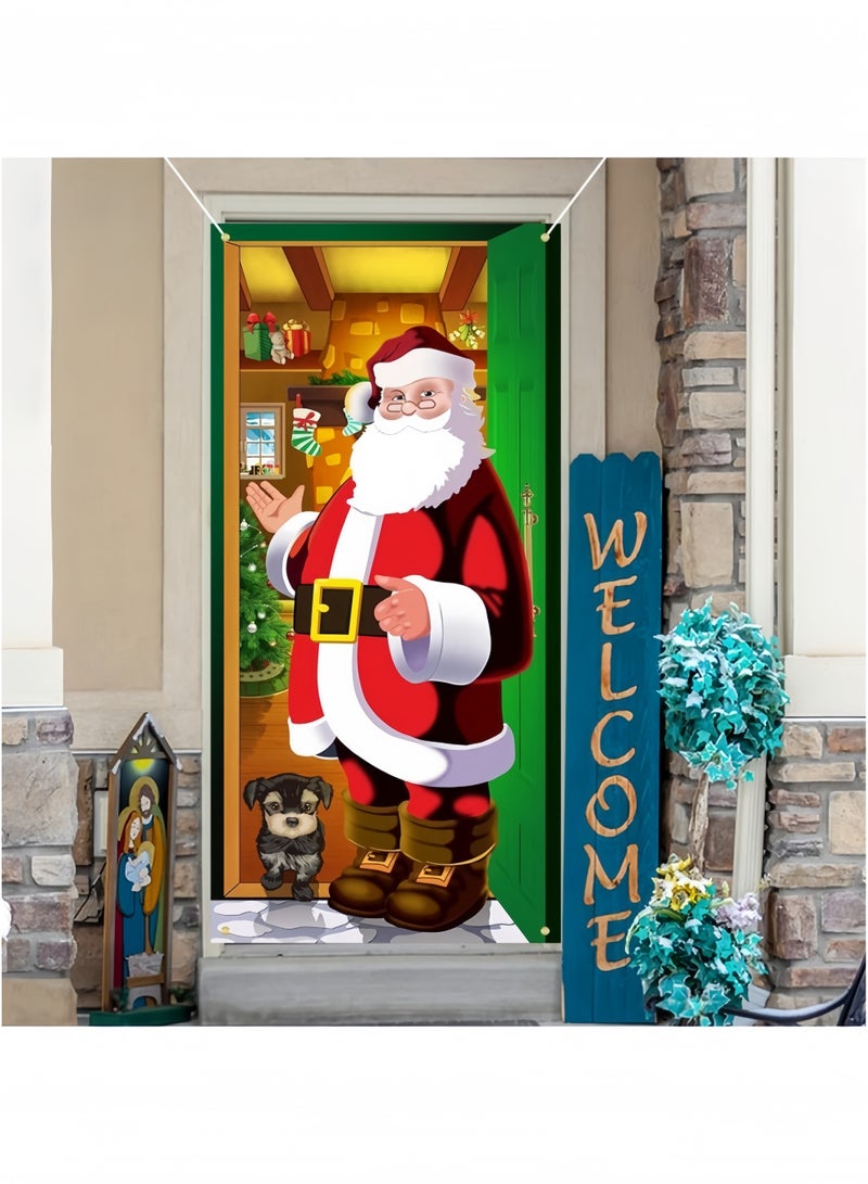 جيجيرو غطاء باب عيد الميلاد، لافتة معلقة على شكل سانتا، خلفية من القماش، لافتة لتزيين حائط عيد الميلاد، ملصق خارجي - Image 2