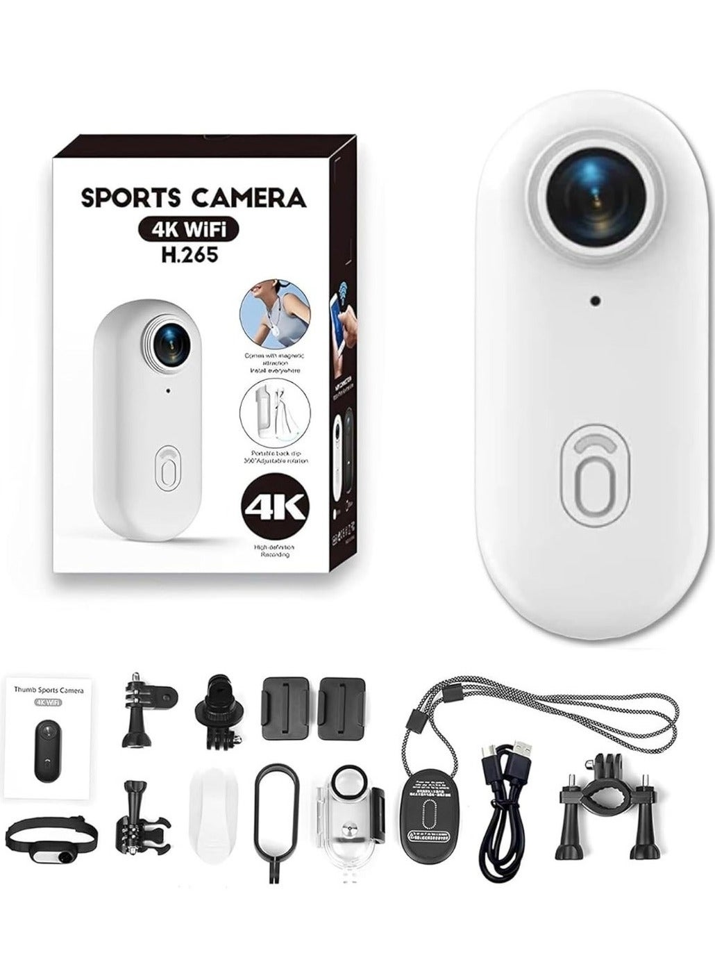 O Ozone 4K Mini Action Camera|Ultra-Light Thumb-Sized Body Cam with WiFi, 360° Rotating Clip, Magnetic Mount, Waterproof Camera for Cycling, Vlogging & Sports - White