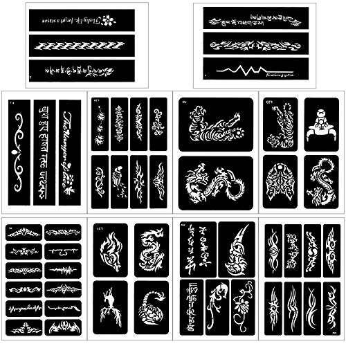 Konsait 123pcs Temporary Tattoos Stencils, 20 Sheets Boys and Man Glitter Tattoo Kit Templates Face Painting Stencil Body Art Stencil Pack for Adults Girls Women Kids Teenager Adultssigns - Image 4