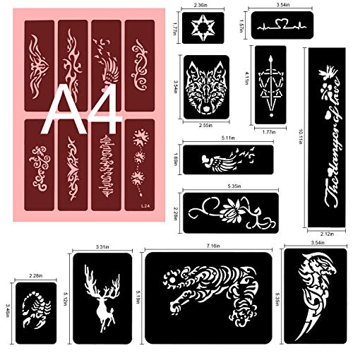 Konsait 123pcs Temporary Tattoos Stencils, 20 Sheets Boys and Man Glitter Tattoo Kit Templates Face Painting Stencil Body Art Stencil Pack for Adults Girls Women Kids Teenager Adultssigns - Image 2