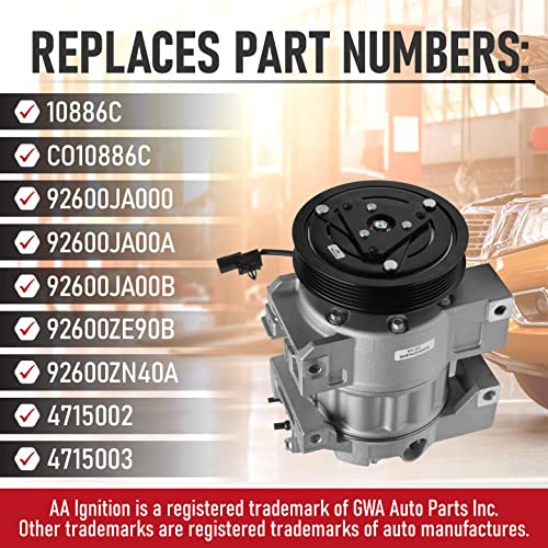AA Ignition ضاغط مكيف الهواء مع القابض - ضاغط مكيف هواء متوافق مع نيسان ألتيما وسينترا 2.5 لتر 2007-2012 - بديل 92600ZN40B، 92600JAOOA، 92600-ZN40B، 10886C، CO1886C - ضاغط مكيف الهواء HVAC - Image 3