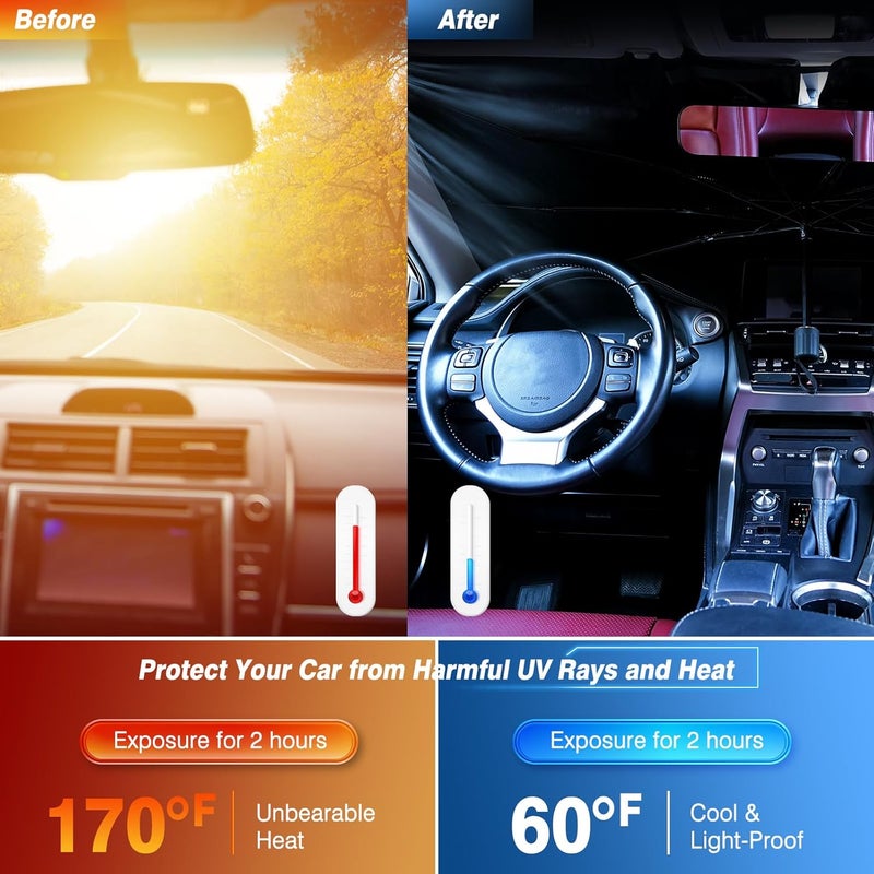 Pleneal Windshield Sun Shade Umbrella - Car Sun Shade Windshield, Foldable Car Window Shades, Reflector Sunshade Offers Ultimate Sun Protection for Hatchback, Truck, SUV, MPV - Image 3