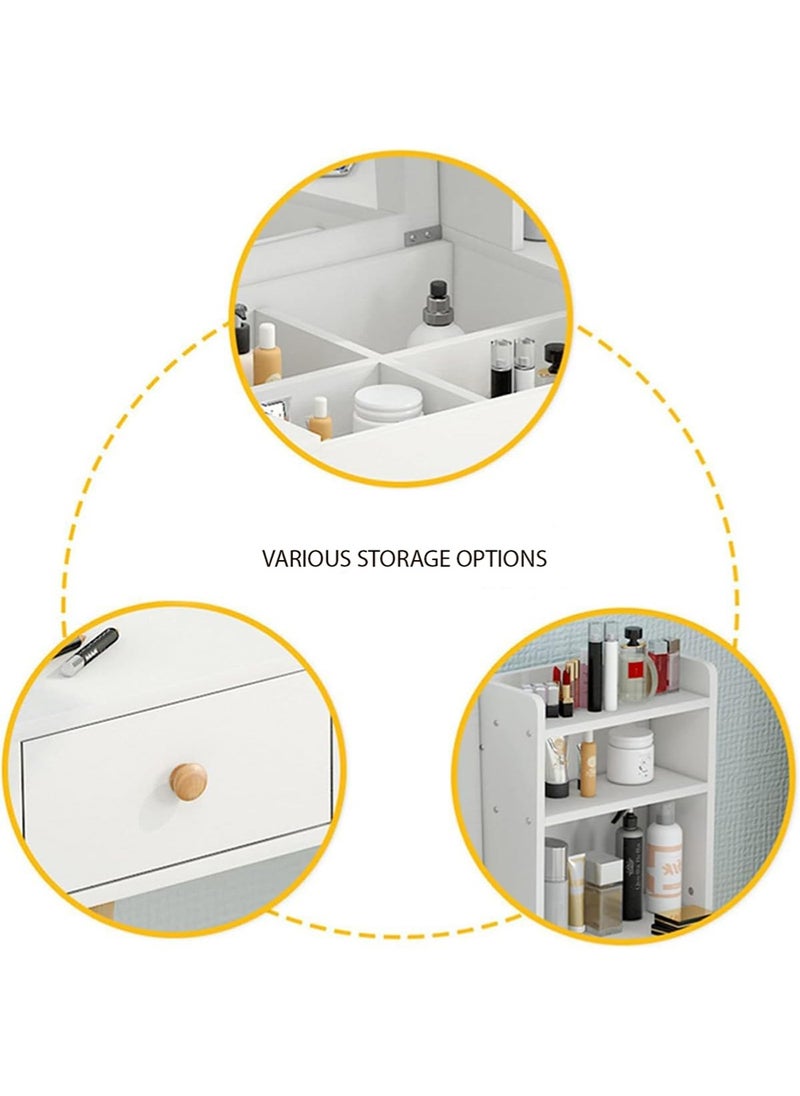 AGD Makeup table with ample storage space for cosmetics, equipped with a mirror and drawers, size 80*40*111cm /white  - Image 5