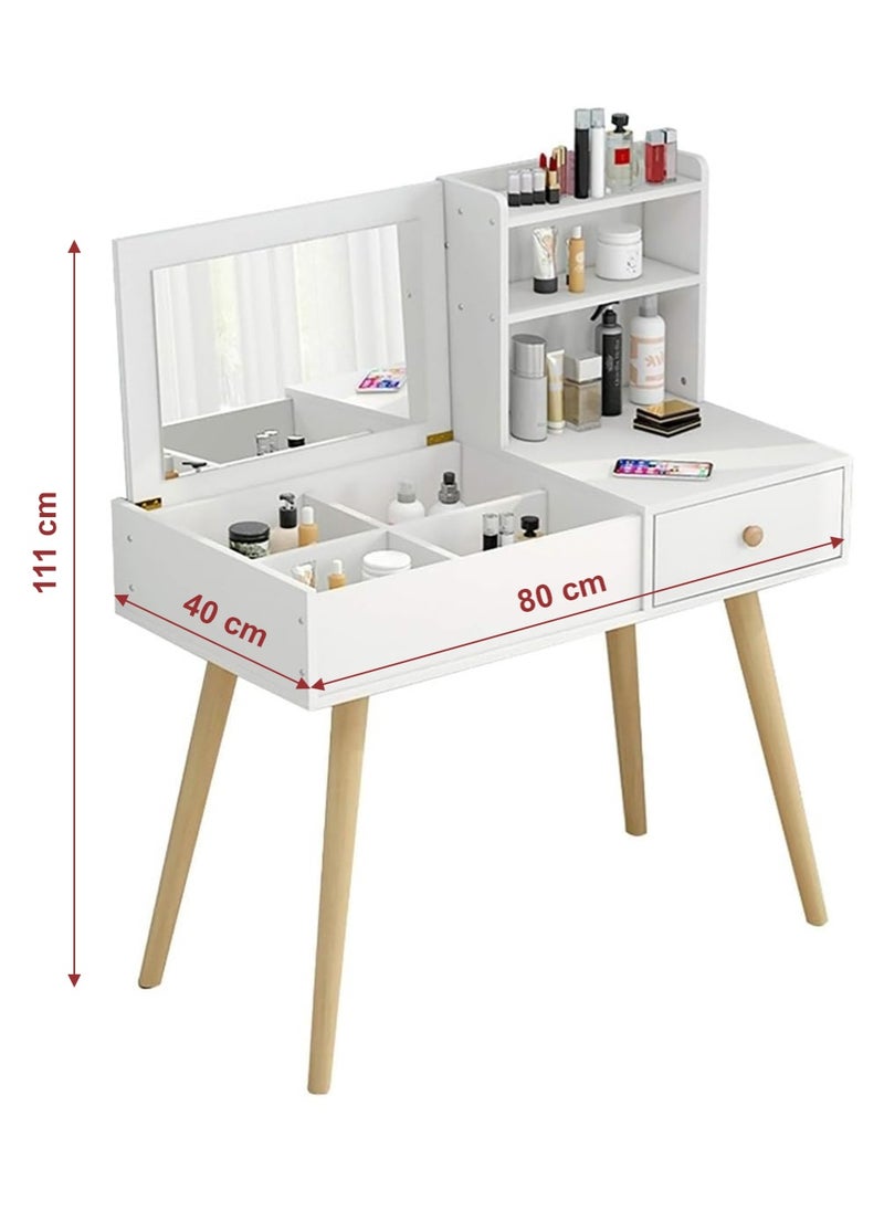AGD Makeup table with ample storage space for cosmetics, equipped with a mirror and drawers, size 80*40*111cm /white  - Image 3