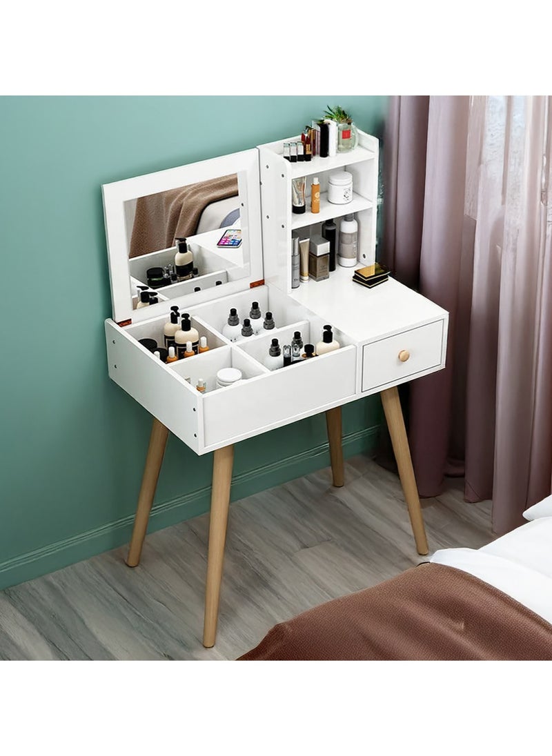 AGD Makeup table with ample storage space for cosmetics, equipped with a mirror and drawers, size 80*40*111cm /white  - Image 2