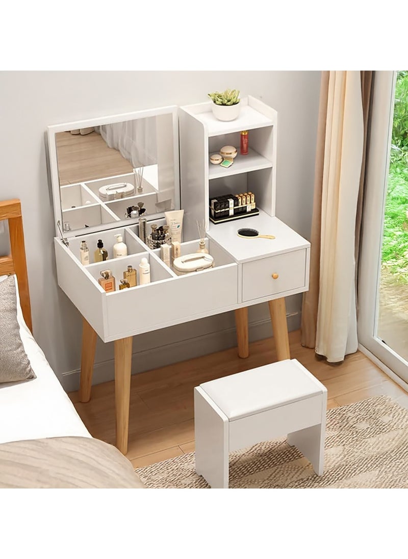 AGD Makeup table with ample storage space for cosmetics, equipped with a mirror and drawers, size 80*40*111cm /white  - Image 1
