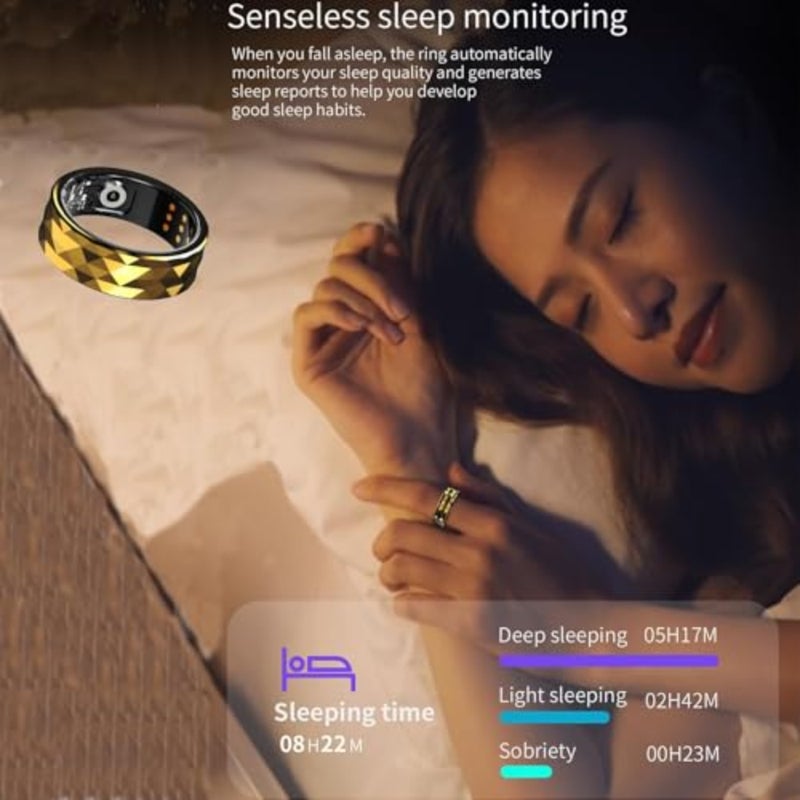 Fitness tracking ring for daily activity monitoring, titanium alloy, gold, IP68 waterproof with heart rate, steps, calories, and blood oxygen tracking - Image 3
