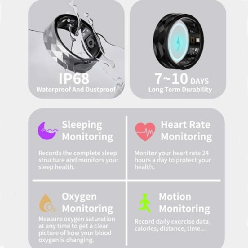 Fitness tracking ring for daily activity monitoring, titanium alloy, gold, IP68 waterproof with heart rate, steps, calories, and blood oxygen tracking - Image 5