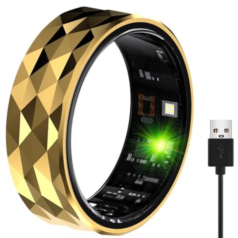Fitness tracking ring for daily activity monitoring, titanium alloy, gold, IP68 waterproof with heart rate, steps, calories, and blood oxygen tracking - Image 1