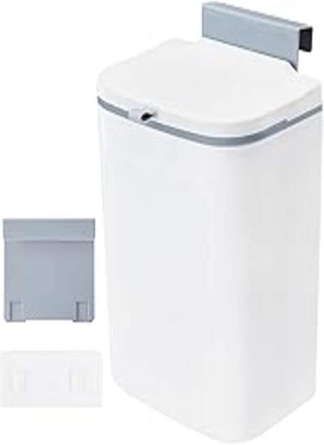 OSOPOLA 2.4 Gallon Kitchen Compost Bin for Countertop or Under Sink, Hanging Small Trash Can with Lid for Cabinet Door, Wall-Mounted Garbage Can for Bathroom, Office, Camping White YS0309 