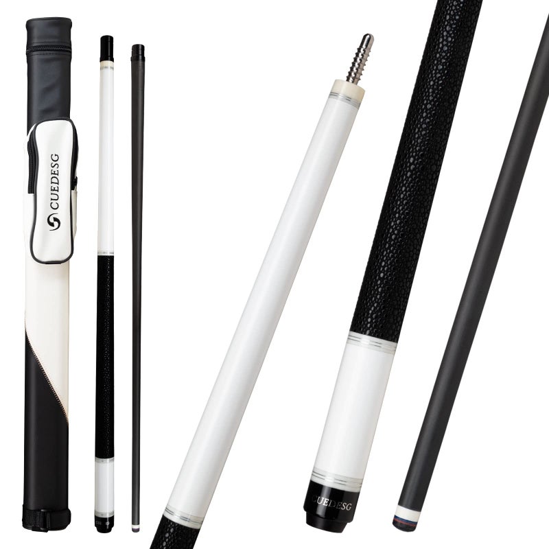 CUEDESG Carbon Fiber Pool Cue Stick 105mm118mm125mmLow Deflection Pool StickProfessional Cue Stick with Case White_Leather Wrap_125mm