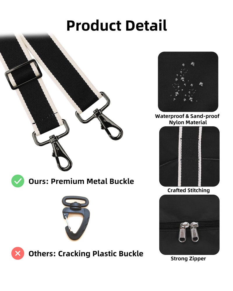 WALNEW Travel Duffel Bag, Weekender Overnight Carry On Bag for Women Men, Foldable Waterproof Gym Luggage with Metal Buckle Detachable Shoulder Strap and Wet Compartment (Black) - Image 5