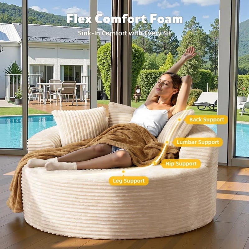 Modern 3-Piece Sectional Sofa Set with Loveseat and Round Chaise Lounge Chair, Plush Corduroy Upholstered L-Shape Couch for Living Room (Beige, Left Hand Facing) - Image 3