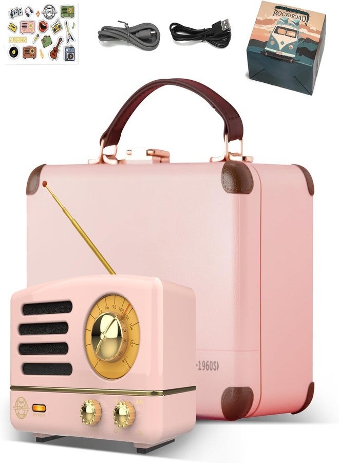 Muzen Portable Bluetooth Speaker, OTR Metal Retro Small Wireless Speaker, FM Radio with Antenna AUX, 10h+ Long Playtime, High Fidelity Stereo Audio with Suitcase, Room Office Decor, Festival Gift - Image 1