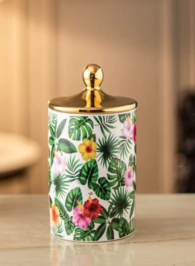Lemon Tree Ceramic Barni 1000 ml Storage Container Jar Design Flower Print Ceramic Airtight Lid with Holder | Ceramic Jars for Kitchen Storage Snacks Jar Dry Fruits, Cookies, Tea & Sugar Store Barni - Image 1