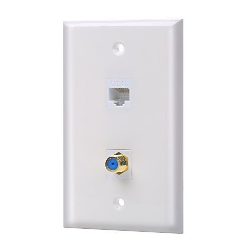 IBL1 Cat5E Ethernet Port and 1 GoldPlated Cable TV Coax F Type Port Wall Plate White