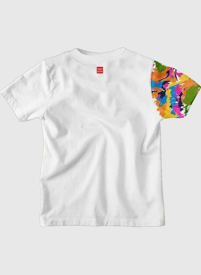 Bonkids Regular Printed White Cotton T-Shirt For Boys Round Neck Flat Pull On 100 % Cotton