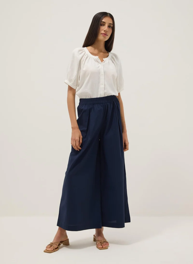 او في اس OVS White Linen Blend Regular Fit Shirt With Mandarin Collar