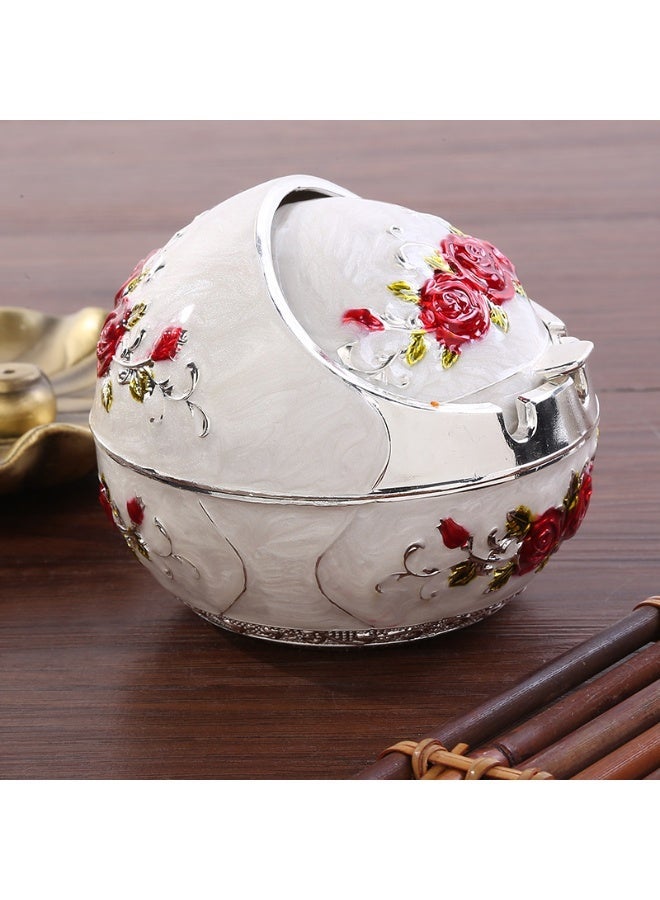 Metal Ashtray with Rose Embossing and Lid, Red Roses - Image 4