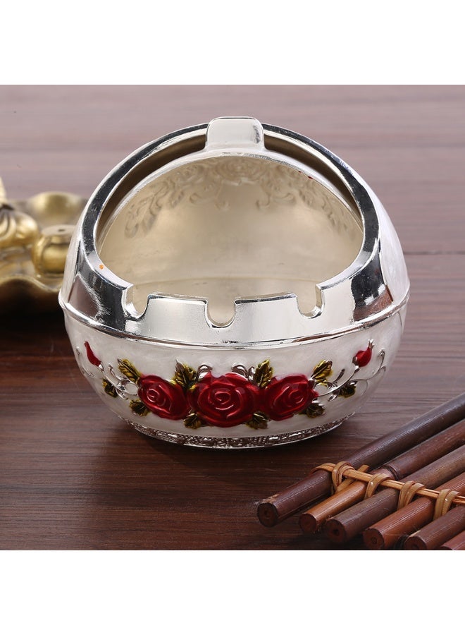 Metal Ashtray with Rose Embossing and Lid, Red Roses - Image 2
