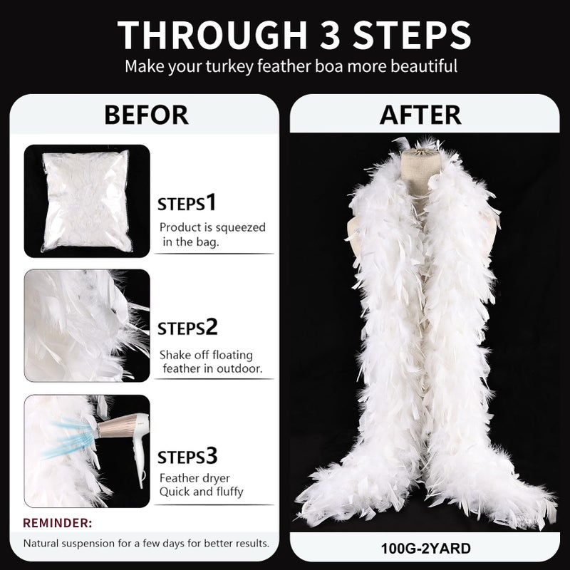 THARAHT White Chandelle Turkey Feather Boa 2Yard 100g for DIY Craft Home Dancing Wedding Party Halloween Costume Decoration Feather Boa - Image 3
