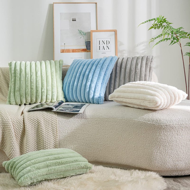 DEELAND Pack of 2 Faux Fur Plush Decorative Throw Pillow Covers Fuzzy Striped Soft Pillowcase Cushion Covers for Sofa Couch Bedroom 24x24 inch - Image 4