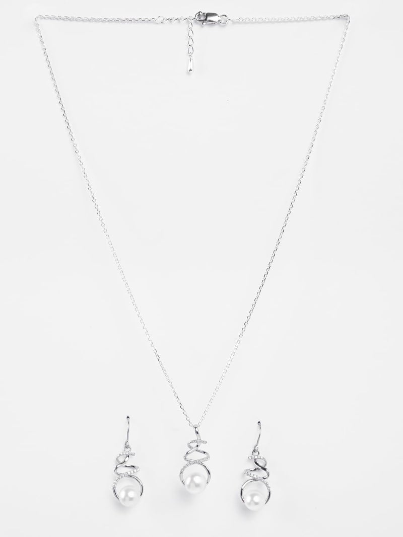 Clara 925 Sterling Silver Morsal Real Pearl Pendant Earrings Chain Necklace Jewellery Set | Platinum Plated, Swiss Zirconia |Gift for Women and Girls - Image 4