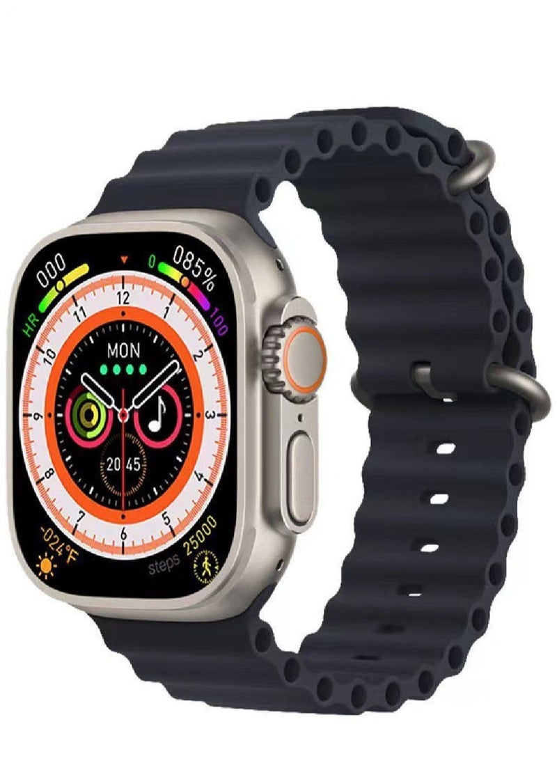 آرمور - ساعة ذكيه HW 8 ULTRA MAX الجديدة السلسلة الثامنة بشاشة كاملة وتعمل بنظام الأندرويد و IOS سريعة الاستجابة وبخاصية الشحن اللاسلكي وتدعم خاصية الـ GPS مقاس 49 مم - لون أسود - Image 1