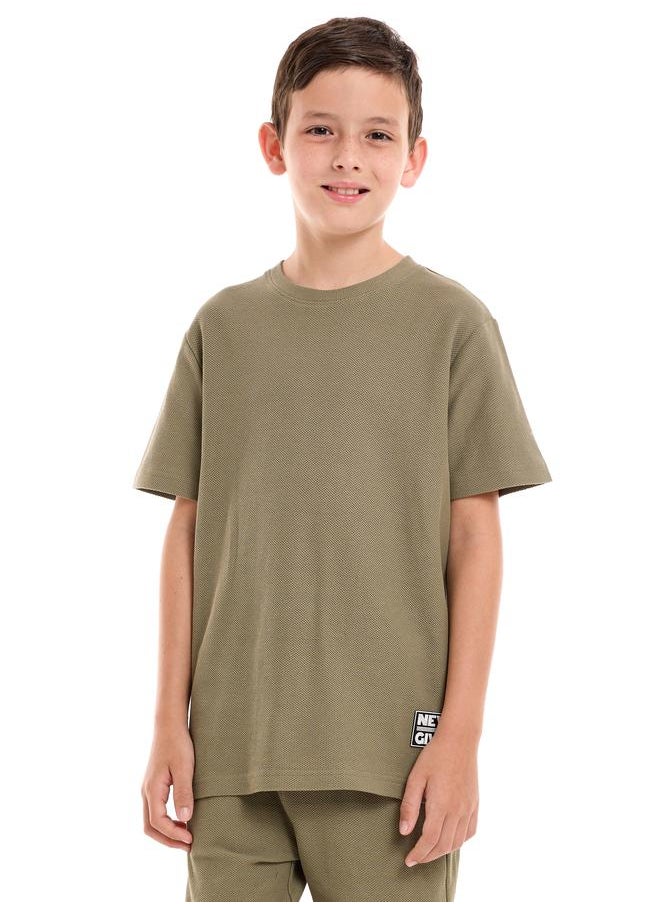 victor and jane - Textured Knit Patch Detail Longline T-Shirt & Shorts Set by Styli - Image 1