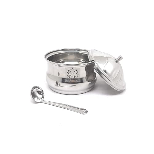 Nyra's Stainless Steel Ghee Pot: Large and Luxurious, Weight-125GM, Capacity-350ML - Image 1
