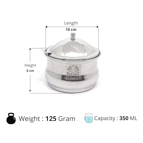 Nyra's Stainless Steel Ghee Pot: Large and Luxurious, Weight-125GM, Capacity-350ML - Image 5
