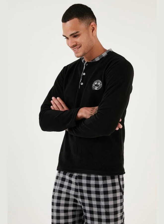 Buratti  Buratti Plaid Regular Fit Buttoned Crew Neck Winter Polar Fleece Pajama Set Men's PAJAMAS SET 60961002 for Men | Best Price UAE