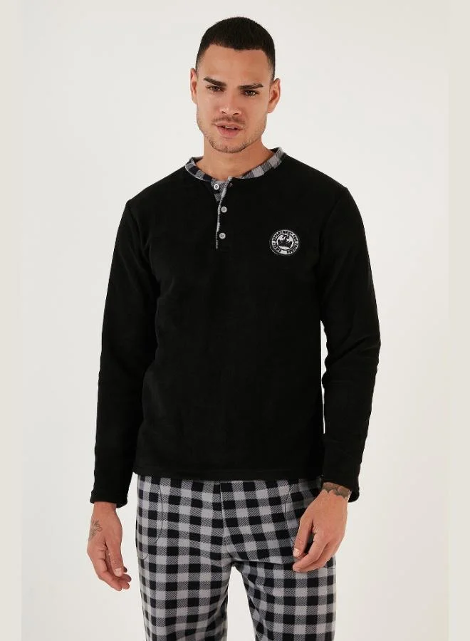 Buratti  Buratti Plaid Regular Fit Buttoned Crew Neck Winter Polar Fleece Pajama Set Men's PAJAMAS SET 60961002 for Men | Best Price UAE